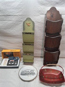 Kodak Instamatic X-15F Camera Outfit, Eagle Wall Organizer, Wood Wall Rack, Collector Plate, and Arizona Souvenir Tray