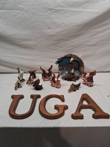 Wooden UGA Letters and Eagle Figurines Collection