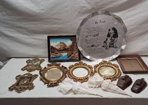 Lot of Home Decor and Decorative Frames including Stylemaster Plaque, Lace Fans, and Wall Art