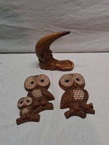 Ceramic Crescent Moon Figure and Craft Owl Wall Plaques