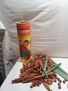 American Logs Toy Set with Wooden Blocks and Village Playmat