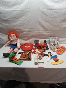 Assorted Toys and Collectibles Lot Including A.T. & S.F. Train, Toy Figures, and Video Game