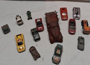 Lot of Vintage Diecast Toy Cars Including Playart U.S. Jeep and Hot Wheels Ferrari Testarossa Toy Vehicles, and More