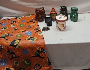 Lot of Halloween-Themed Decorations and Candle Holders