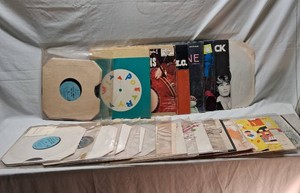 Collection of Vintage Vinyl Records including Poetry Time by Scott, Foresman and Company, and Songs for Christmas Folkways Records