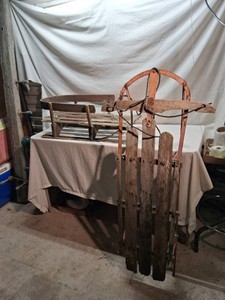 Vintage Wooden Sled and Rustic Wooden Toboggan - One has a cracked runner