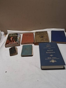 Set of Vintage Religious Books including The Sacred Scriptures Bethel Edition, The Sojourner by Marjorie Rawlings, Die Wanderungen Israels by G.D. Krummacher, and Others