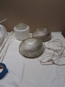 Vintage ceiling lights including frosted glass dome and patterned glass fixture