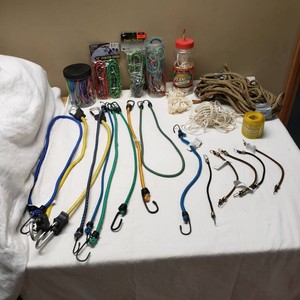 Lot of various bungee cords and ropes