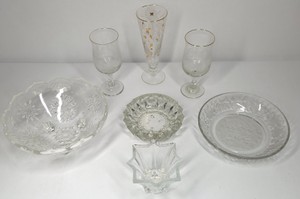 Assorted Vintage Etched & Pressed Glassware  Stemware, Serving Bowls & Dishes