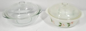 Vintage Pyrex Covered Casserole Dishes  Clear Glass & Floral Opalware