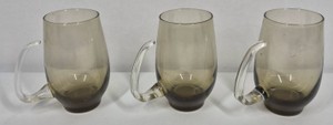 Vintage Smoky Brown Glass Mugs with Clear Handles