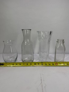 Assorted Clear Glass Vases, Carafes & Decorative Bottles