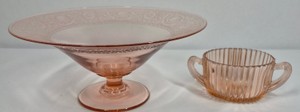 Vintage Pink Depression Glass Serving Bowl & Double-Handled Sugar Bowl