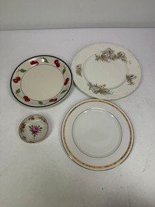 Vintage Floral & Cherry China Plates with Porcelain Trinket Dish