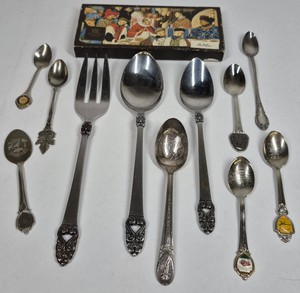 Scandia Guld Pure Gold-Plated Spoon & Assorted Vintage Souvenir Spoons with Serving Flatware