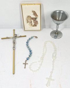 Catholic Devotional Collection  Rosaries, Crucifix, Communion Card & Chalice