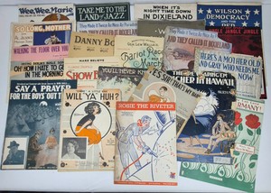 Vintage Antique Sheet Music Collection  WWI, WWII, Jazz, Dixieland & Popular Songs