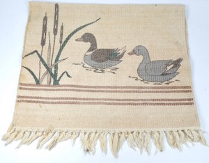 Mallard Duck & Cattail Woven Textile Wall Hanging  Table Runner with Fringe