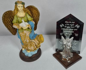 Angel Figurine with Dove & Glass Friendship Angel Plaque Decor
