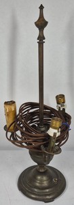 Antique Hubbell 3-Light Table Lamp Base with Finial & Cloth-Covered Wiring
