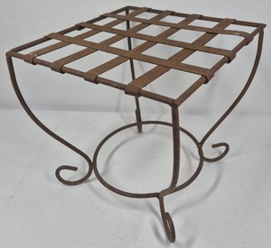 Vintage Wrought Iron Plant Stand with Lattice Top & Scroll Feet