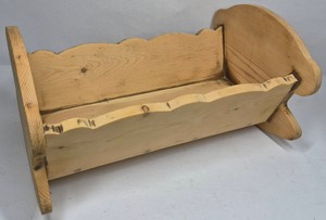 Handmade Pine Wooden Doll Cradle  Scalloped Sides & Rocking Ends