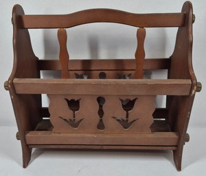 Vintage Wooden Tulip Cutout Magazine Rack Newspaper Holder