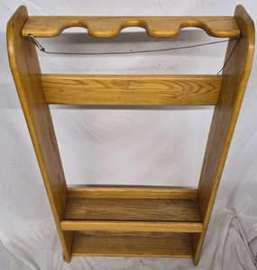 Vintage Oak Freestanding Fishing Rod Rack with Storage Shelves