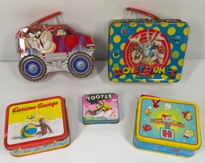 Assorted Character Metal Lunch Boxes & Tin  Looney Tunes, Curious George, Harveytoons, Taz & Tootle