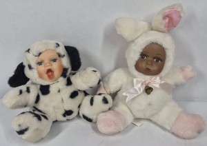Show-Stoppers Nibbles Babes in the Wild Porcelain Rabbit Doll with Dalmatian Costume Baby Doll