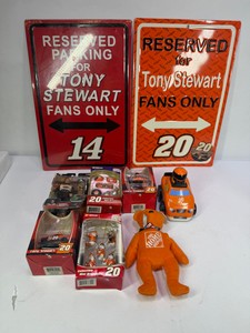 Tony Stewart NASCAR #20 & #14 Memorabilia Group  Home Depot Collectibles, Parking Signs & Bobby Labonte Figure