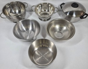 Assorted Stainless Steel Mixing Bowls, Decorative Colanders & Steamer Pot