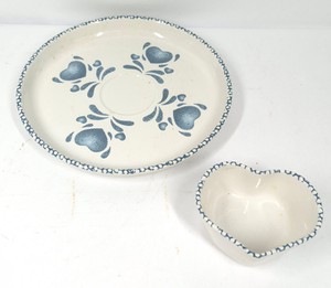 HomeTrends Blue Hearts Stoneware Chip & Dip Tray with Heart-Shaped Bowl  Original Box