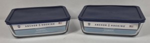 Anchor Hocking 11-Cup 2.6L Rectangular Glass Food Storage Containers with Navy Blue Lids