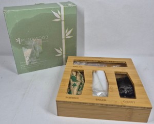 Purawood Bamboo Zip-Lock Bag Organizer Storage Box with 4 Compartments