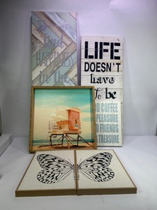 Assorted Framed Wall Art  Butterfly Prints, Beach Lifeguard Tower & Inspirational Signs