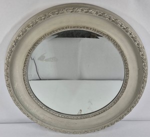 Large Round Ornate Wall Mirror  Distressed Ivory Floral Frame