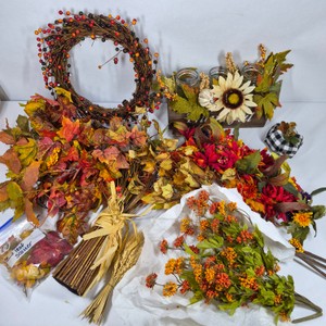 Assorted Fall Autumn Floral Decorations, Berry Wreath, Garland & Harvest Centerpiece