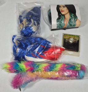 Assorted Halloween Costume Wigs, Hairpieces, Beards & Colorful Hair Extensions