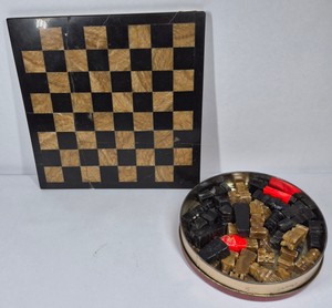Black & Tan Stone Chess Set with Checkerboard Game Board & Pieces