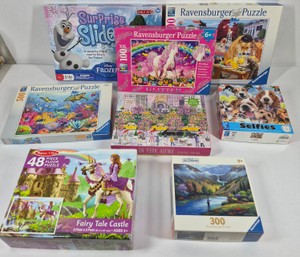 Assorted Ravensburger, Melissa & Doug, Ceaco Jigsaw Puzzles & Disney Frozen Surprise Slides Game