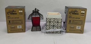LitezAll Cozy Fireplace LED Lanterns, Decorative Metal Lantern & Electric Wax Warmer