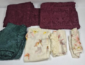 Assorted Burgundy Damask, Green Lace & Floral Butterfly Curtain Panels and Valances