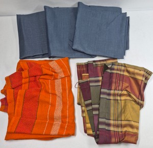 Assorted Window Curtain Panels & Valances  Blue, Orange Striped & Plaid
