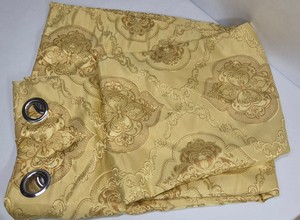 Gold Damask Jacquard Window Curtain Panels with Metal Grommets