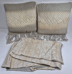 Handcrafted Cotton Macrame Throw Pillows 18 x 18 with Beige Geometric Pattern Textiles
