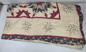 Handmade Patchwork Star Quilt  Burgundy, Navy Blue & Cream Floral Print
