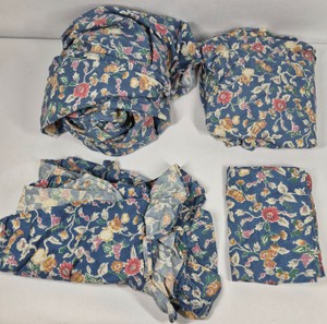 Blue Floral Print Bedding Collection with Ruffled Pillow Shams & Sheets