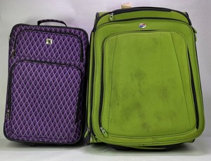 American Tourister Green & Purple Patterned Rolling Suitcases Luggage